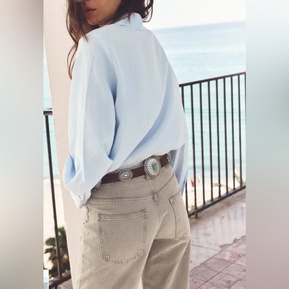 Zara Blouse with Lined Buttons Sky Blue Size Small - Picture 4 of 9